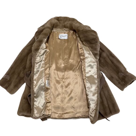Grace’s Nashville Faux Fur Genuine Suede Belted Coat | Mid Century Vintage S/M/L - Picture 3 of 16
